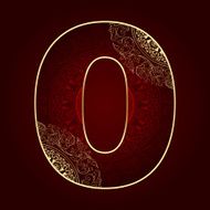 Vintage number 0 with floral swirls