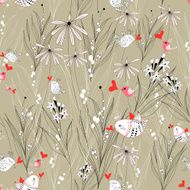 floral pattern with birds in love N2
