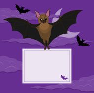 Bat flying in the sky holding a blank sign