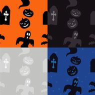 Halloween Pattern Graves and Pumpkins