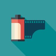 Camera film roll flat square icon with long shadows N2