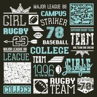 Rugby and baseball college team design elements