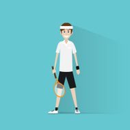 tennis player hold racket flat icon vector
