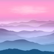 Background with mountains in the fog Sunset time