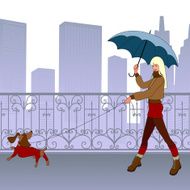 Girl walks with small dog