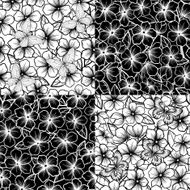 set of Beautiful black-and-white seamless background with flowers and leaves N2