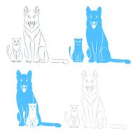 Sitting cat and dog