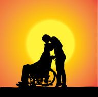 Vector silhouettes of people in a wheelchair N67