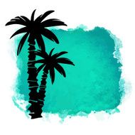 Watercolor square paint stain and coconut palm trees N2