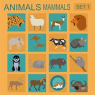 Animals mammals icon set Flat style Vector illustration