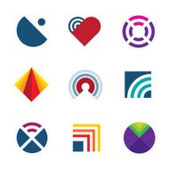 Technology transmitting signal wave oscillation radio frequency logo icon set