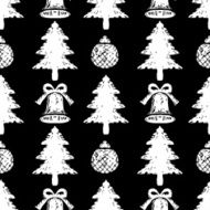Christmas seamless pattern with trees bells balls N2