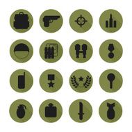 Military silhouette pictogram and war icons set with long shadow N2
