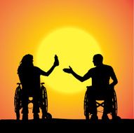 Vector silhouettes of people in a wheelchair N69
