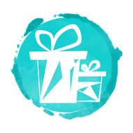 Watercolor blue circle paint stain and icon gift box