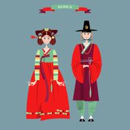 Ð¡ouple in traditional korean dresses Hanbok