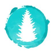Watercolor circle paint stain and Christmas tree