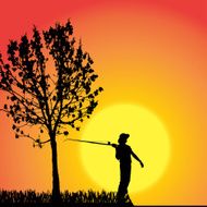 Vector silhouette of a man who fishes N23