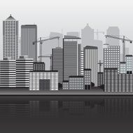panorama of city building with cranes