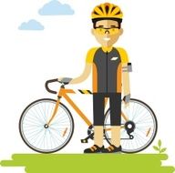 Young racing cyclist man with bike in flat style N3