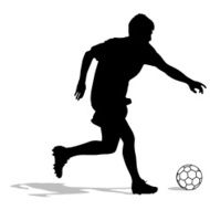 silhouettes of soccer players with the ball N22