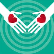 Silhouette helping hands with hearts