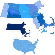 Massachusetts state & counties map