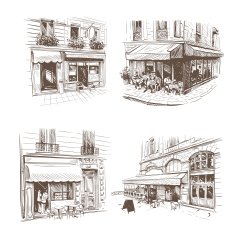 Set of hand drawn Paris outdoor cafe vector illustration N2