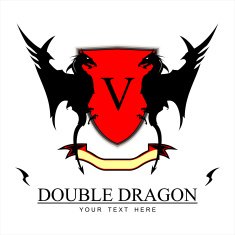 Twin Black Dragons over the red shield and yellow ribbon