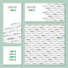 Set of 4 universal cards with fish Template