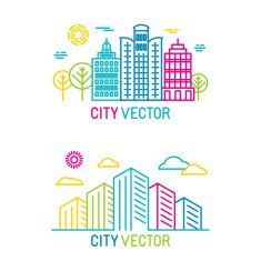 Vector city and architecture logos in trendy bright linear style