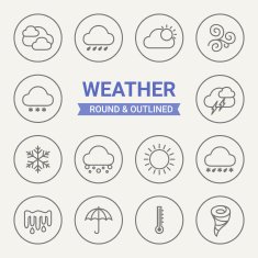 Set of round and outlined weather icons