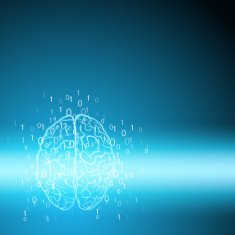 Digital brain on blue background N4