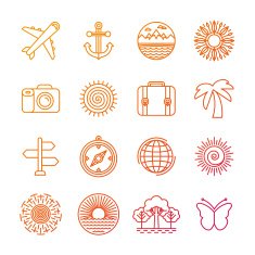 Vector set of linear icons related to summer
