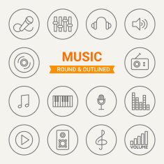 Set of round and outlined music icons