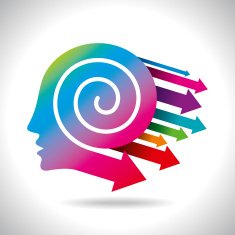 Thoughts and options head with arrows N4