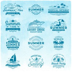Summer Vacation Surfing Sailing Beach Signs and Badges
