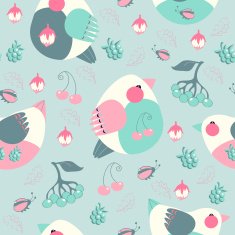 Birds and berries cartoon style background