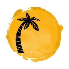 Watercolor paint stain and palm tree silhouette