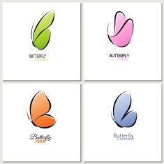 Elegant pastel colored butterfly Collection of four design elements