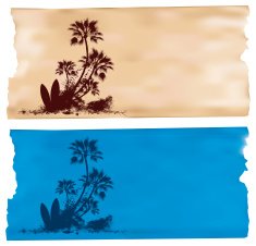 surf horizontal banner with palms and two tables