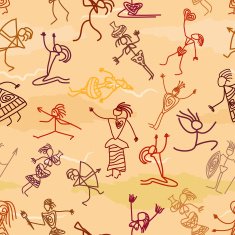 Seamless pattern with the image of primitive people