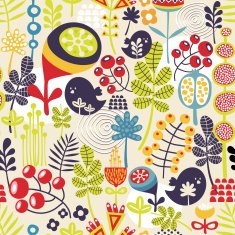 Beautiful seamless pattern with cute birds and pretty flowers N2