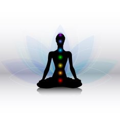 Yoga silhouette with chakras