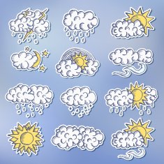 hand painted sketch sticekr line weather set icons concept Vect
