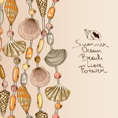 Illustration with jewelry of seashell and beads