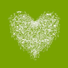 White floral heart shape on green N2