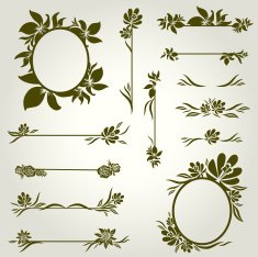 Vector set of vintage design elements with flowers