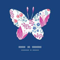 Vector pink flowers butterfly silhouette pattern frame N2