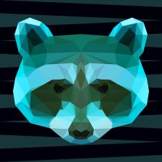 Abstract polygonal geometric triangle bright colored raccoon portrait